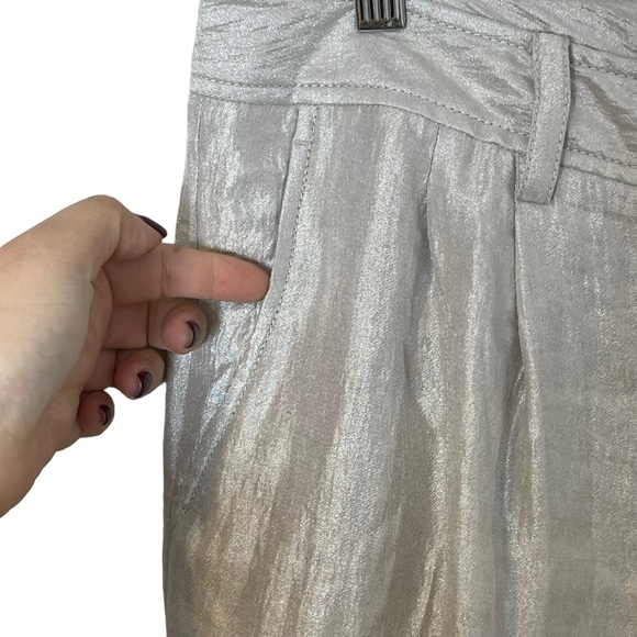 Magaschoni Metallic Silver Ivory Wide Leg High Rise Pant Size 10 Holidays - Picture 6 of 9